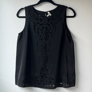 ❤️ Joie Laser Cut Silk Black Tank Top